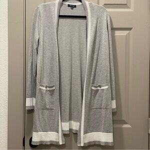 Gray and White Women's Long Sleeve Cardigan Sweater